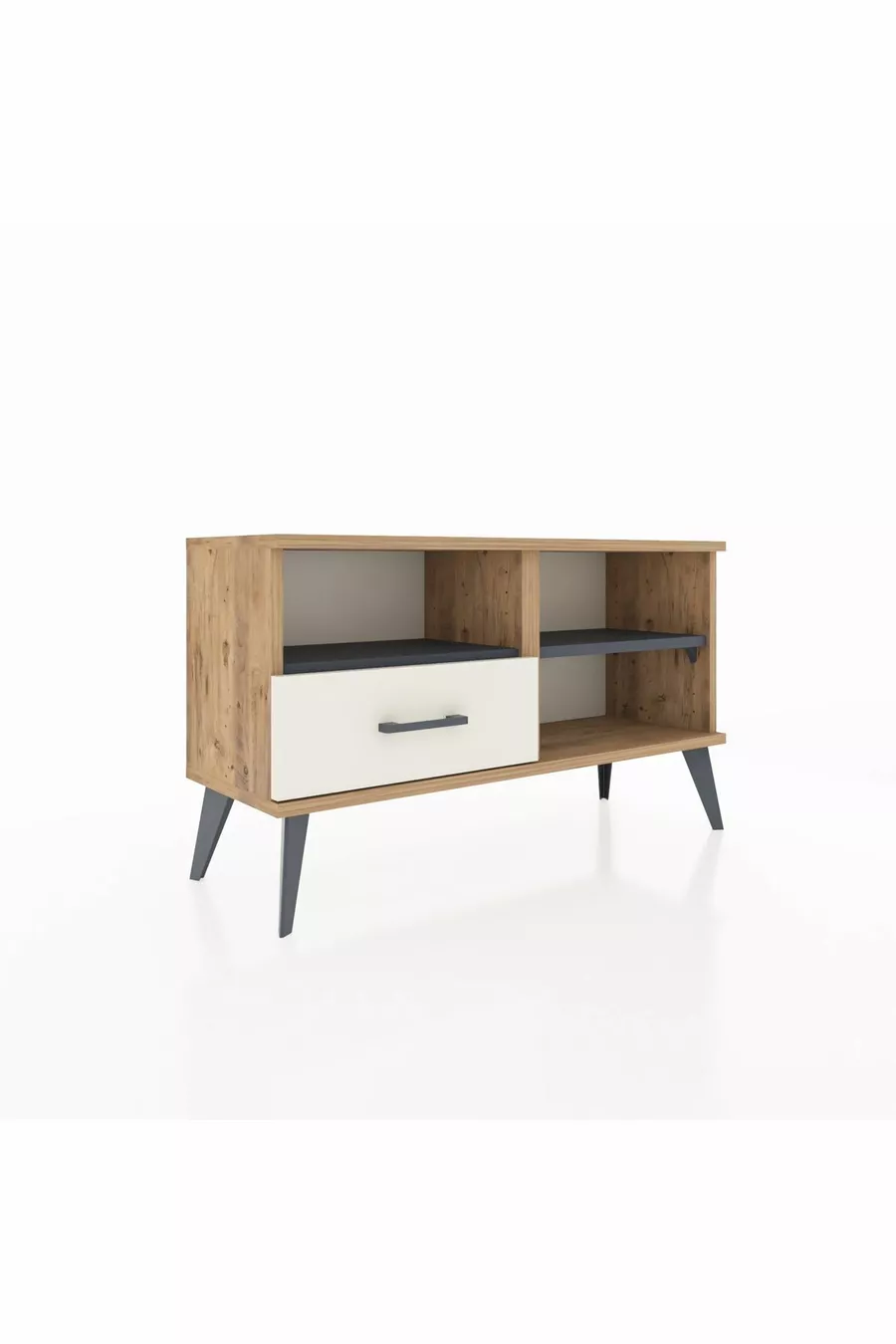 Commode Arges à 2 étagères et 1 tiroir Pin-Anthracite / Pierre de Lune