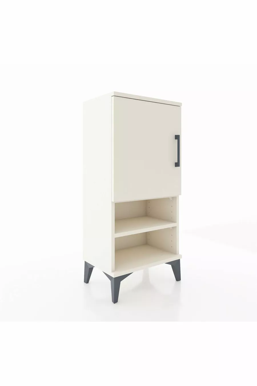 Table de chevet Arges à 3 étagères et 1 porte, couleur Pierre de Lune