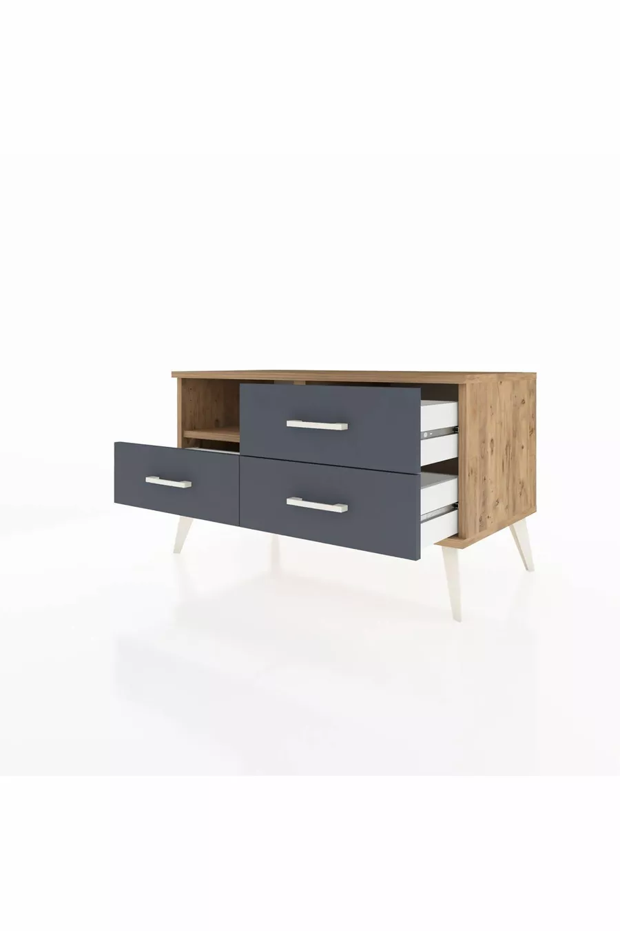 Commode Hyperion à une étagère et trois tiroirs Pin-Pin/Anthracite