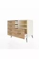 Kronos Dresser with 2 Shelves and 5 Drawers, Moonstone/Moonstone/Pine