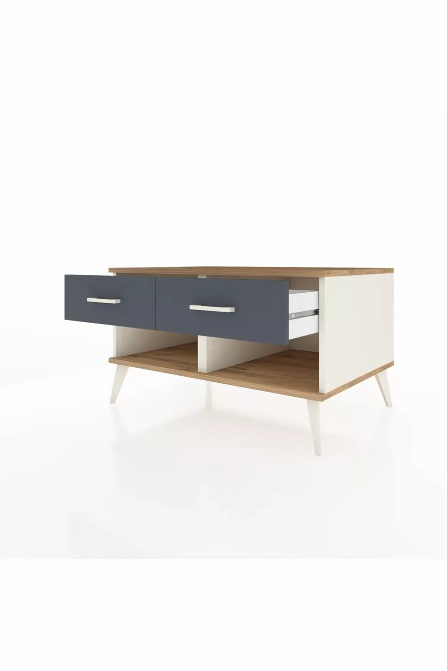 Commode Kronos à 2 tiroirs Marbre-de-lune-Épicéa/Anthracite