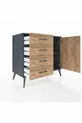 Commode Hyperion à une étagère, 4 tiroirs et une porte, Anthracite-Bois de pin