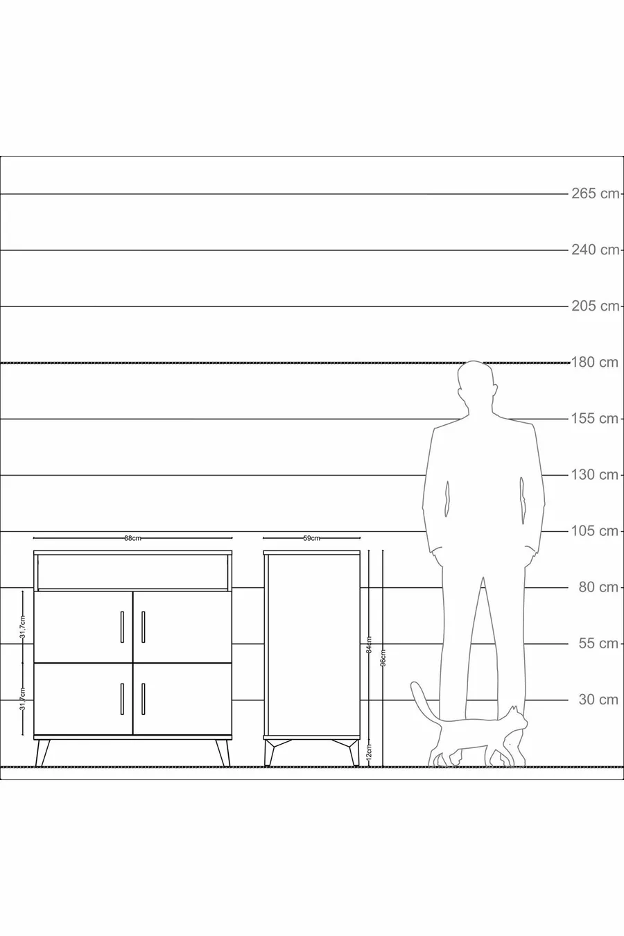 Kronos Dresser 4 Shelves 4 Doors Anthracite-Sandstone