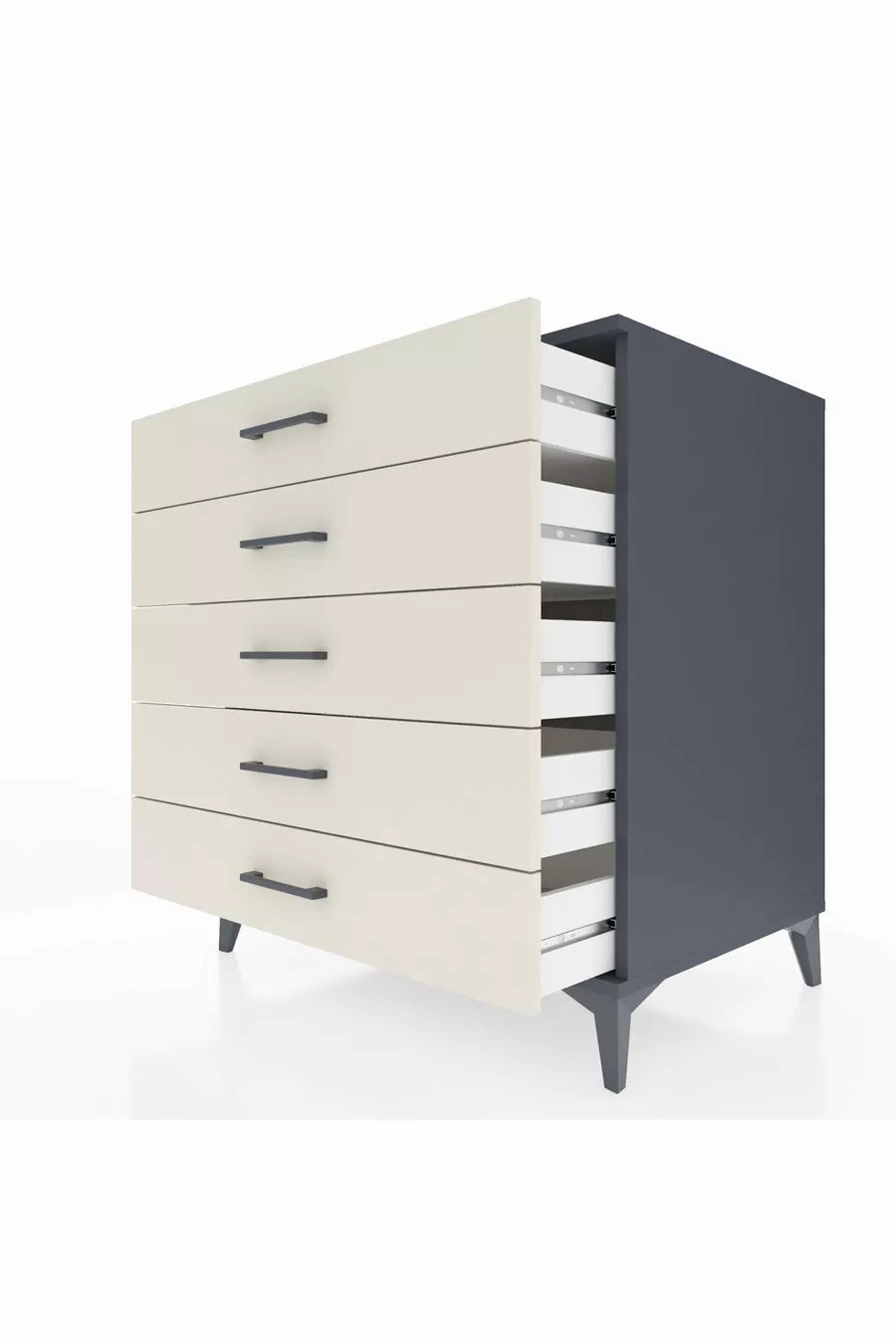 Commode Kronos 5 tiroirs Anthracite-Pierre de lune
