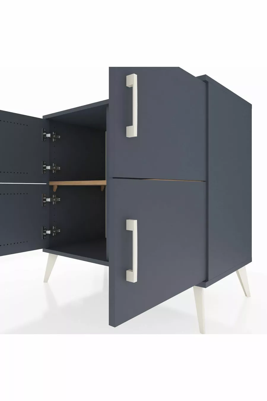 Commode Hyperion 2 étagères 4 portes Anthracite-Anthracite/Sapin