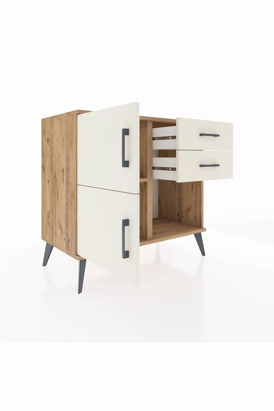 Commode Hyperion à une étagère, 2 tiroirs, 2 portes, pin-jaspe