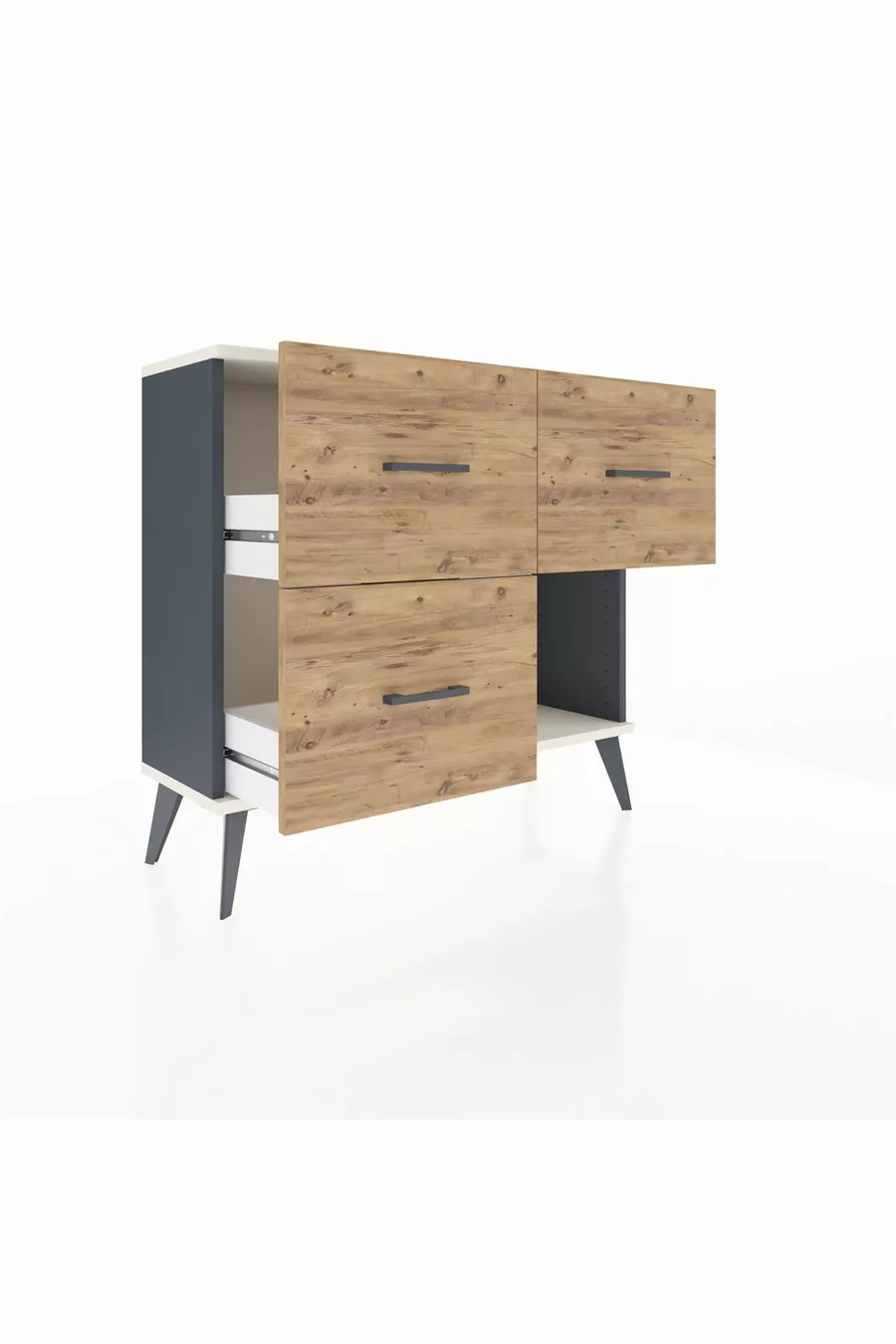 Arges Kommode 3 Schubladen Anthrazit-Stein/Pinie