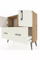 Commode Arges avec 2 étagères, 2 tiroirs et 2 portes, en pin et pierre d'onyx