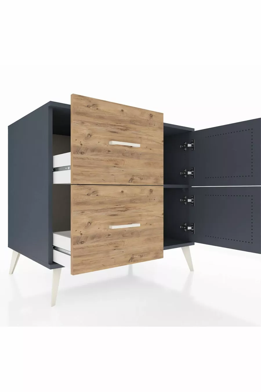 Kronos Dresser Single Shelf 2 Drawers 2 Doors Anthracite-Anthracite/Pine