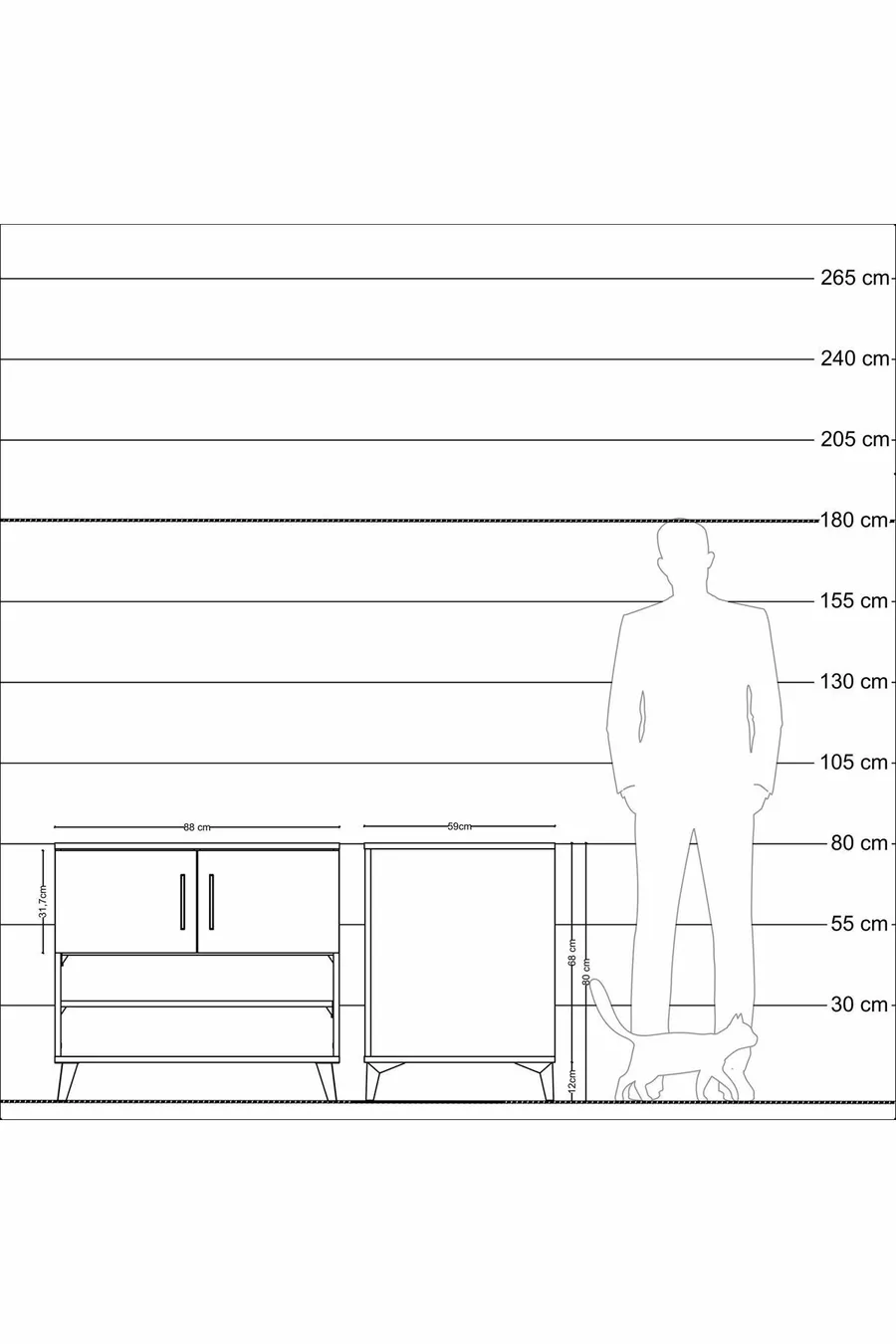 Commode Kronos 3 étagères 2 portes Pierre de lune-Pin