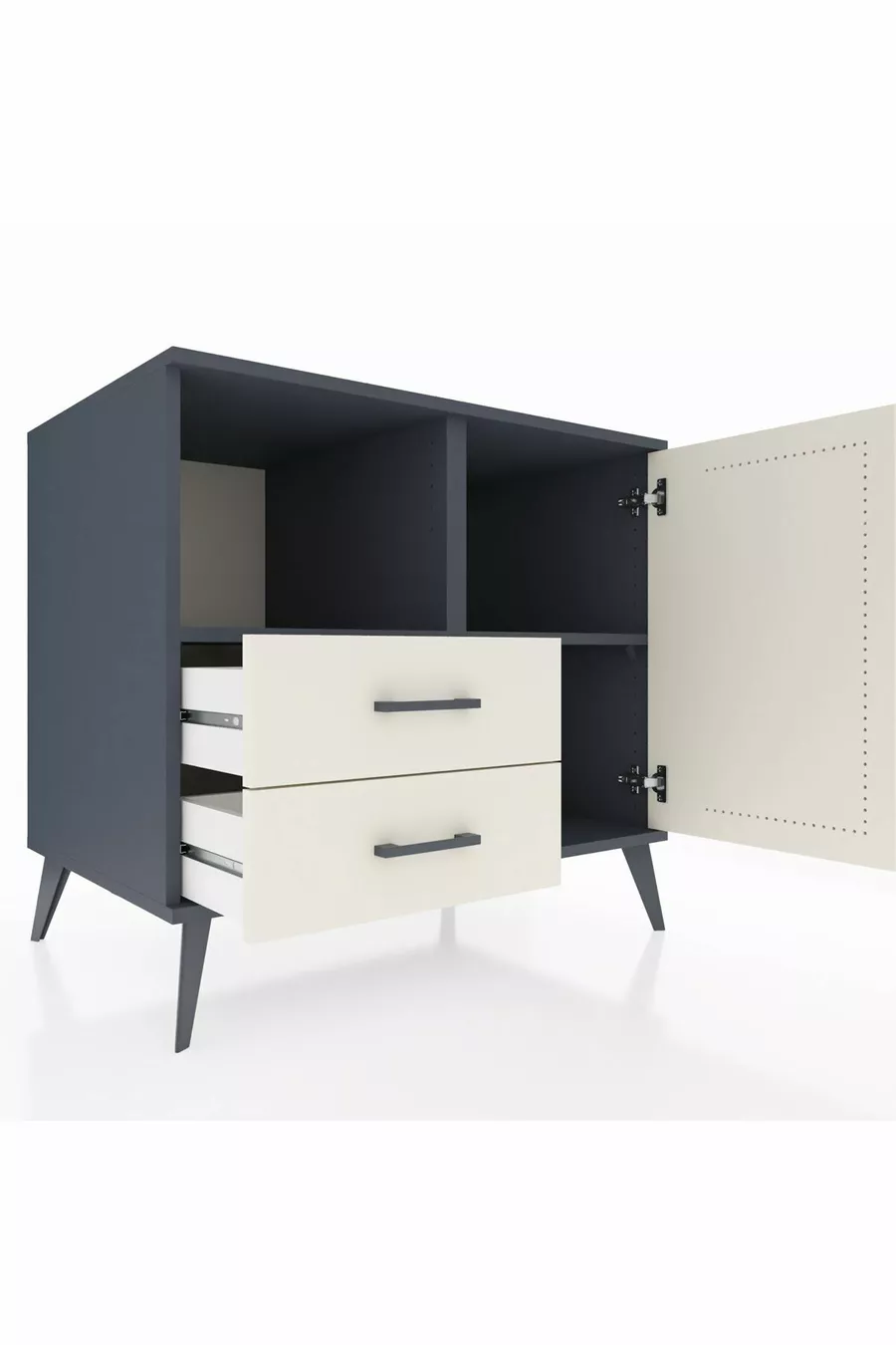 Commode Kronos avec 2 étagères, 2 tiroirs et 1 porte, Anthracite-Pierre de lune