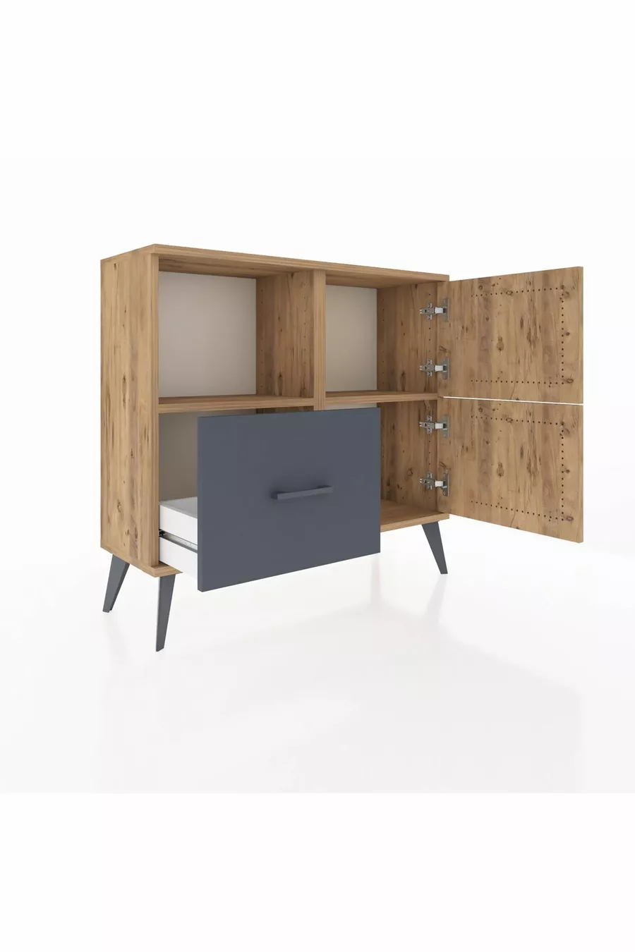 Commode Arges avec 2 étagères, 1 tiroir, 2 portes, en pin/charbon