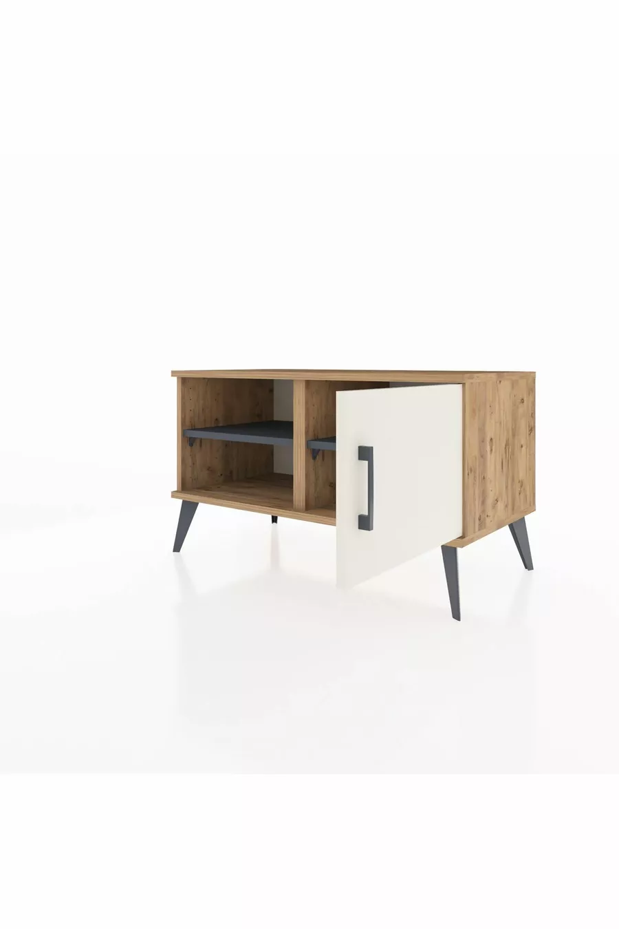 Commode Hyperion 2 étagères avec une porte en pin-pierre d'onyx / Anthracite