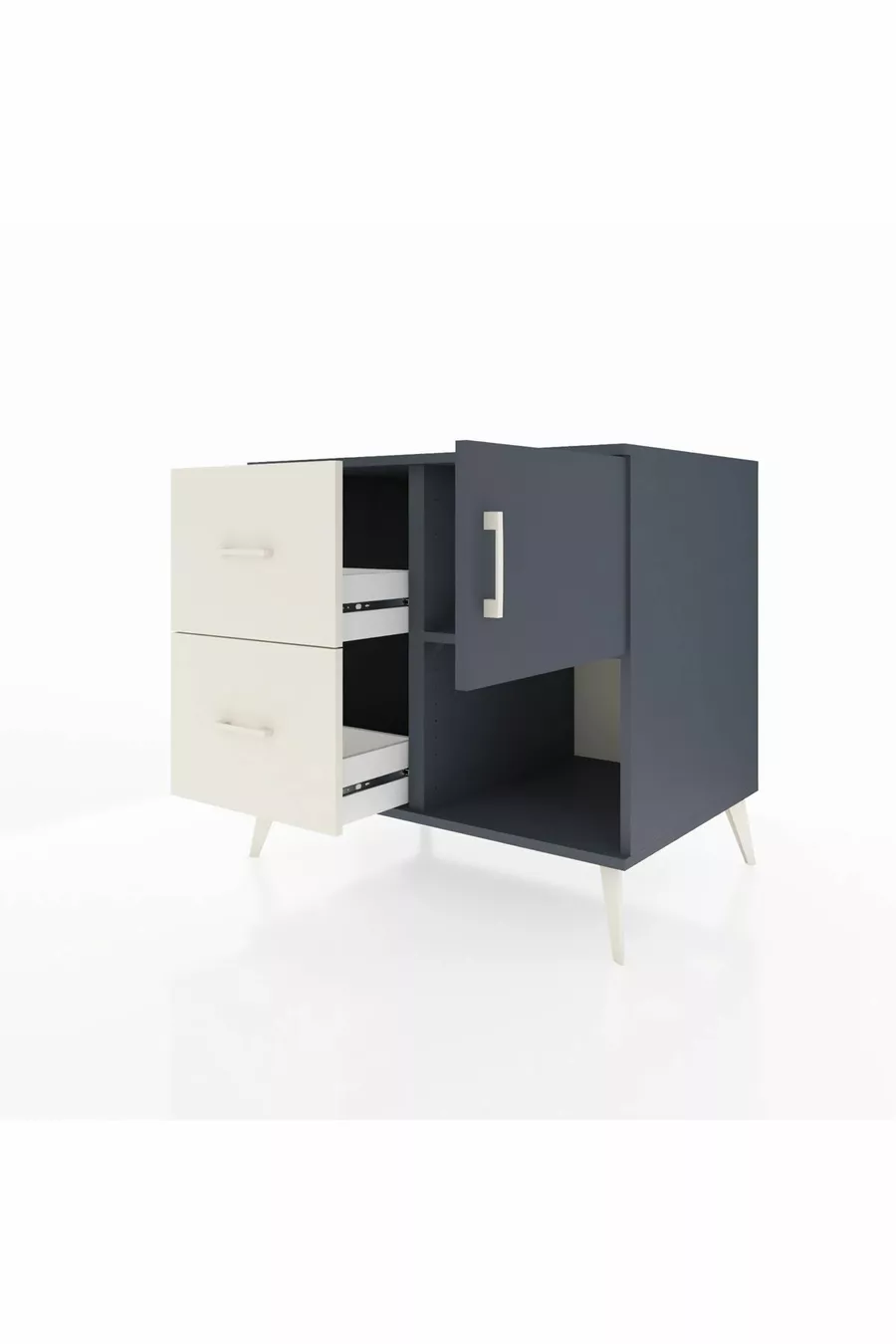 Commode Kronos à une étagère, 2 tiroirs et une porte, Anthracite-Anthracite/Gris pierre