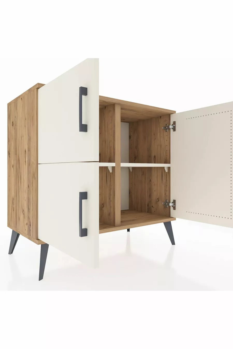 Commode Hyperion 2 étagères 3 portes Pin-Gris Ancien