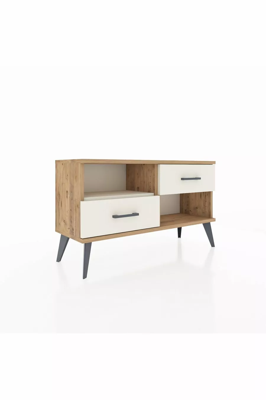 Commode Arges à une étagère et 2 tiroirs en pin-pierre d'onyx