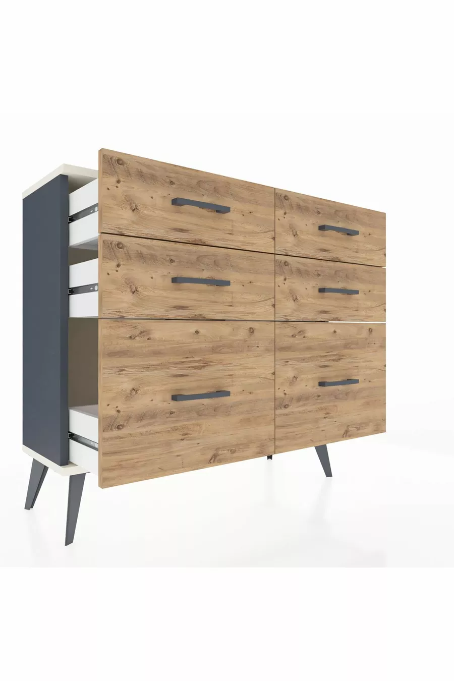 Arges Kommode 6 Schubladen Anthrazit-Stein/Pinie