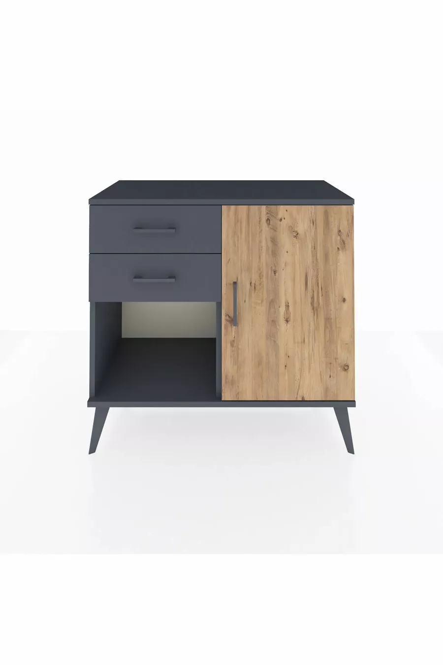 Commode Hyperion à une étagère, deux tiroirs et une porte, anthracite-pin/anthracite