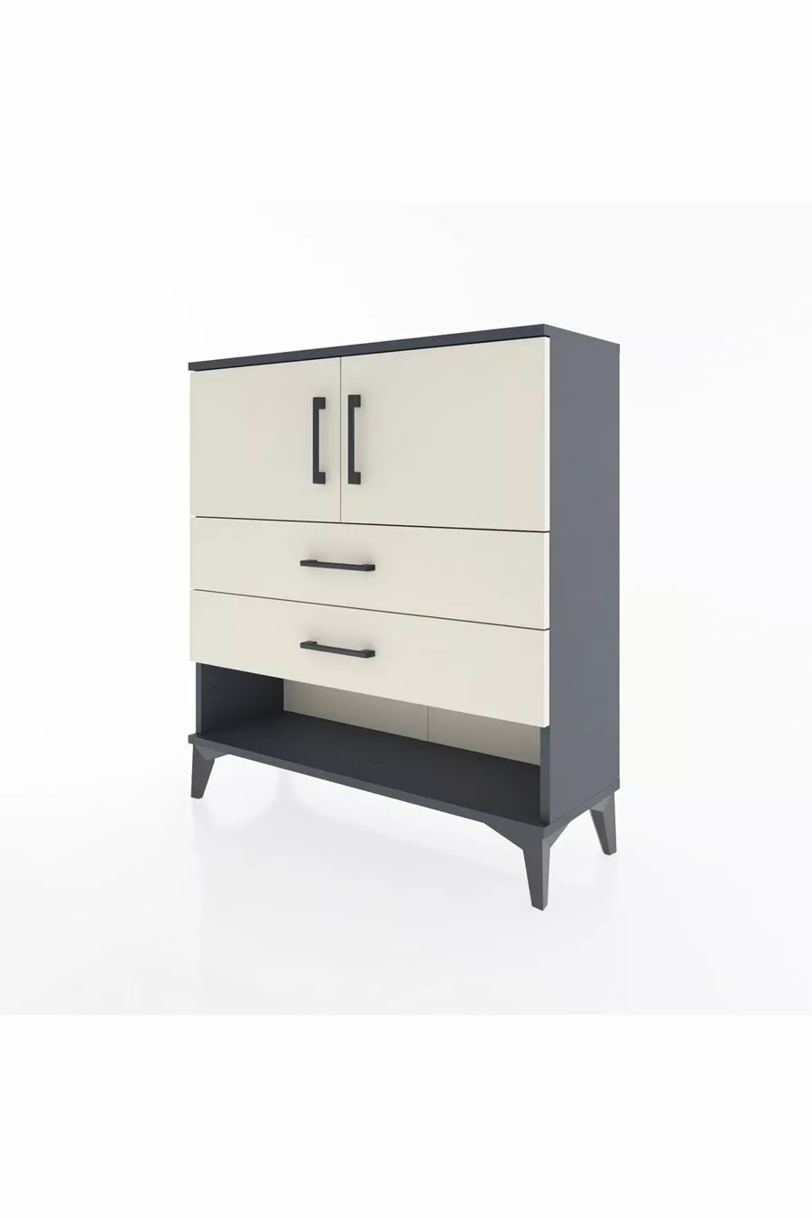Commode Arges avec 2 étagères, 2 tiroirs et 2 portes, Anthracite-Pierre de lune
