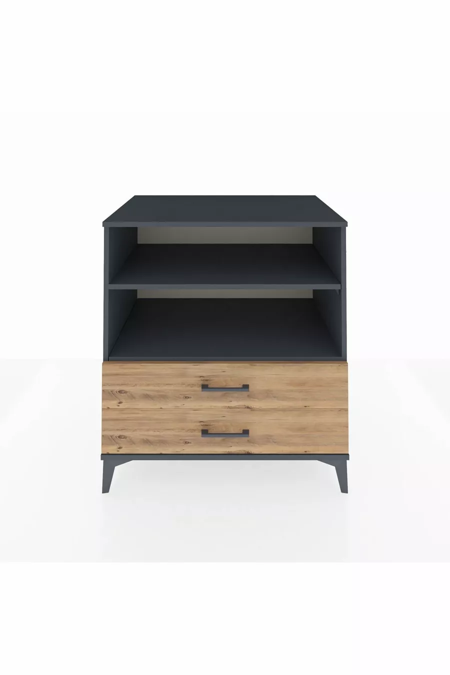 Commode Kronos 2 étagères 2 tiroirs Anthracite-Bois de pin
