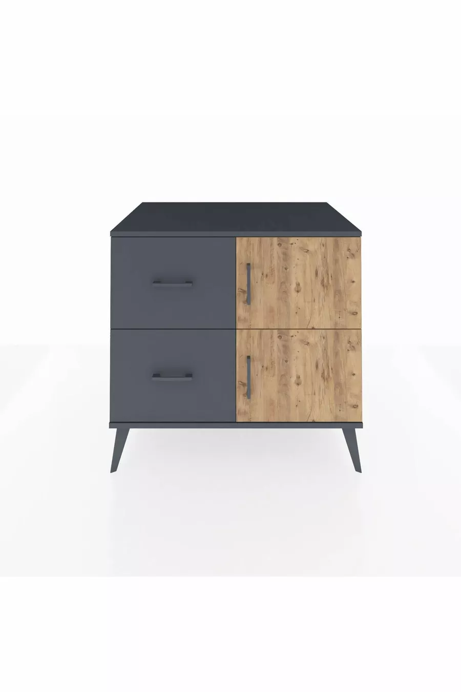 Kronos Comodino con un Ripiano, 2 Cassetti e 2 Ante, Antracite-Pino/Antracite
