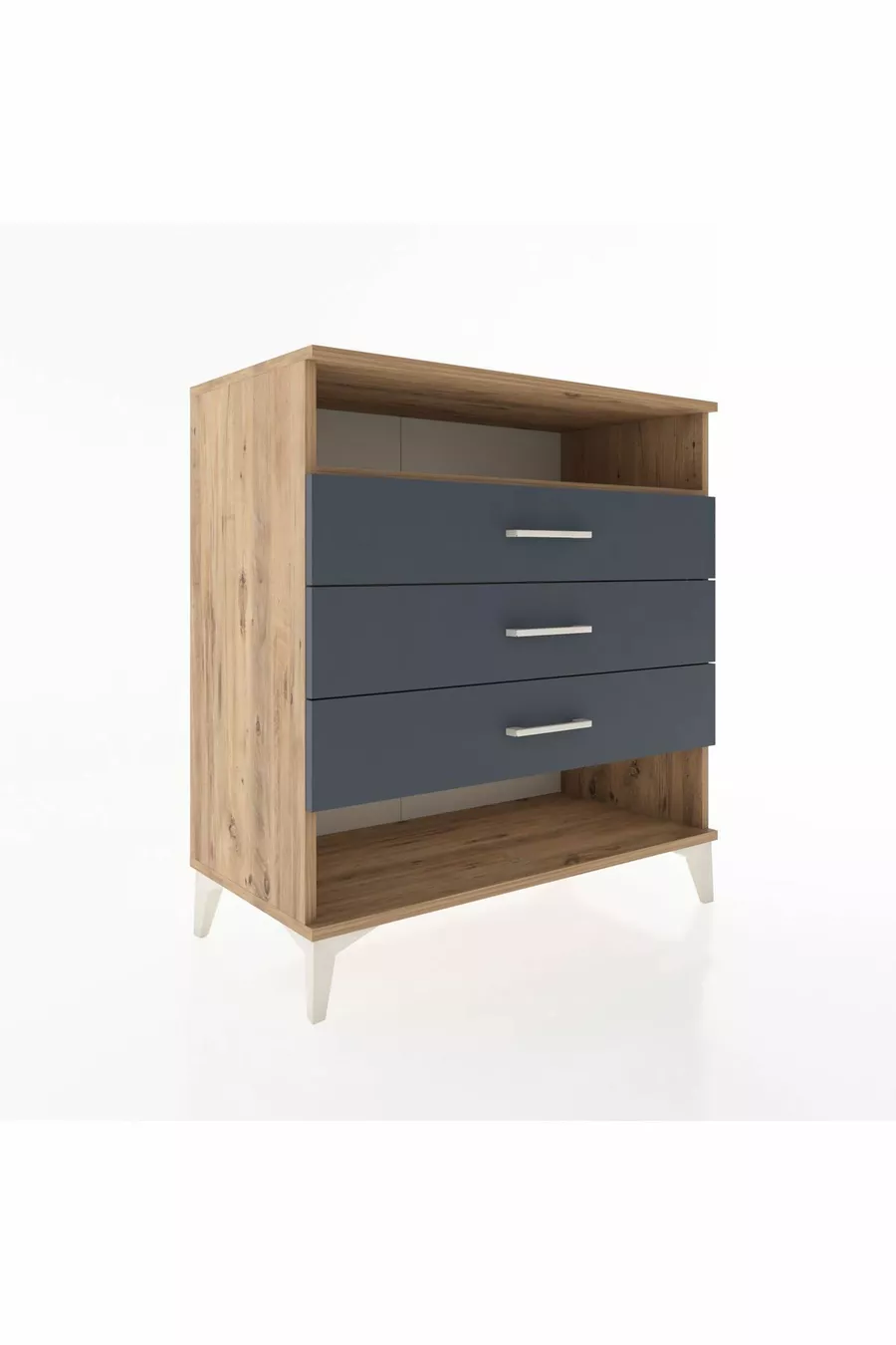 Commode Hyperion à un seul étagère et 3 tiroirs Pin-Anthracite