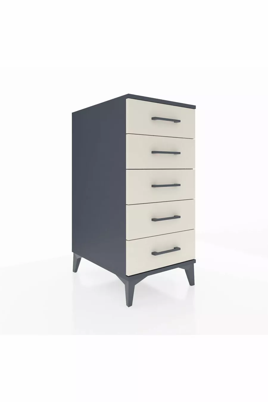 Table de chevet Kronos à 5 tiroirs Anthracite-Pierre de lune