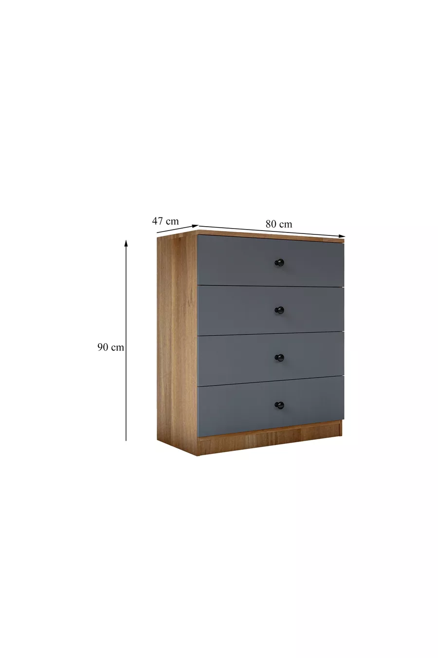 ALMINA KOMMODE, 4 SCHUBLADEN, GRAUE WALNUSS