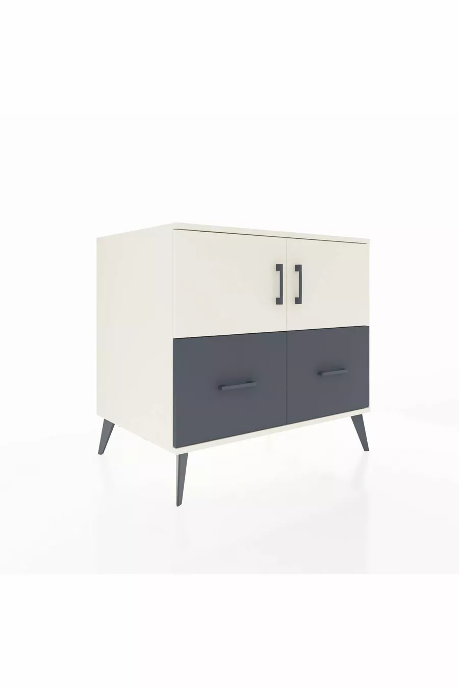 Commode Kronos avec 2 étagères, 2 tiroirs et 2 portes, Pierre de Lune/Anthracite