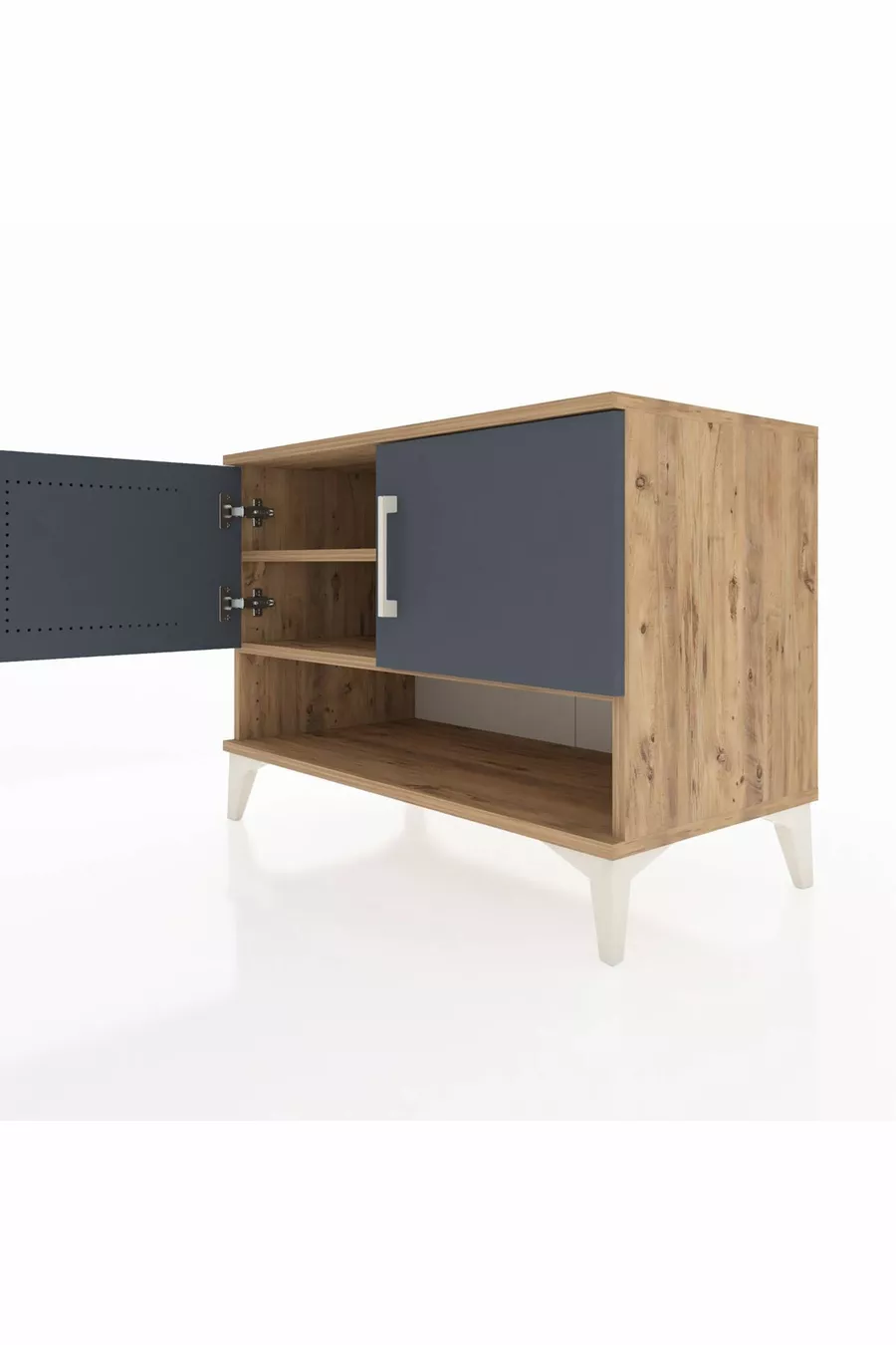 Commode Hyperion 2 étagères 2 portes Pin-Anthracite