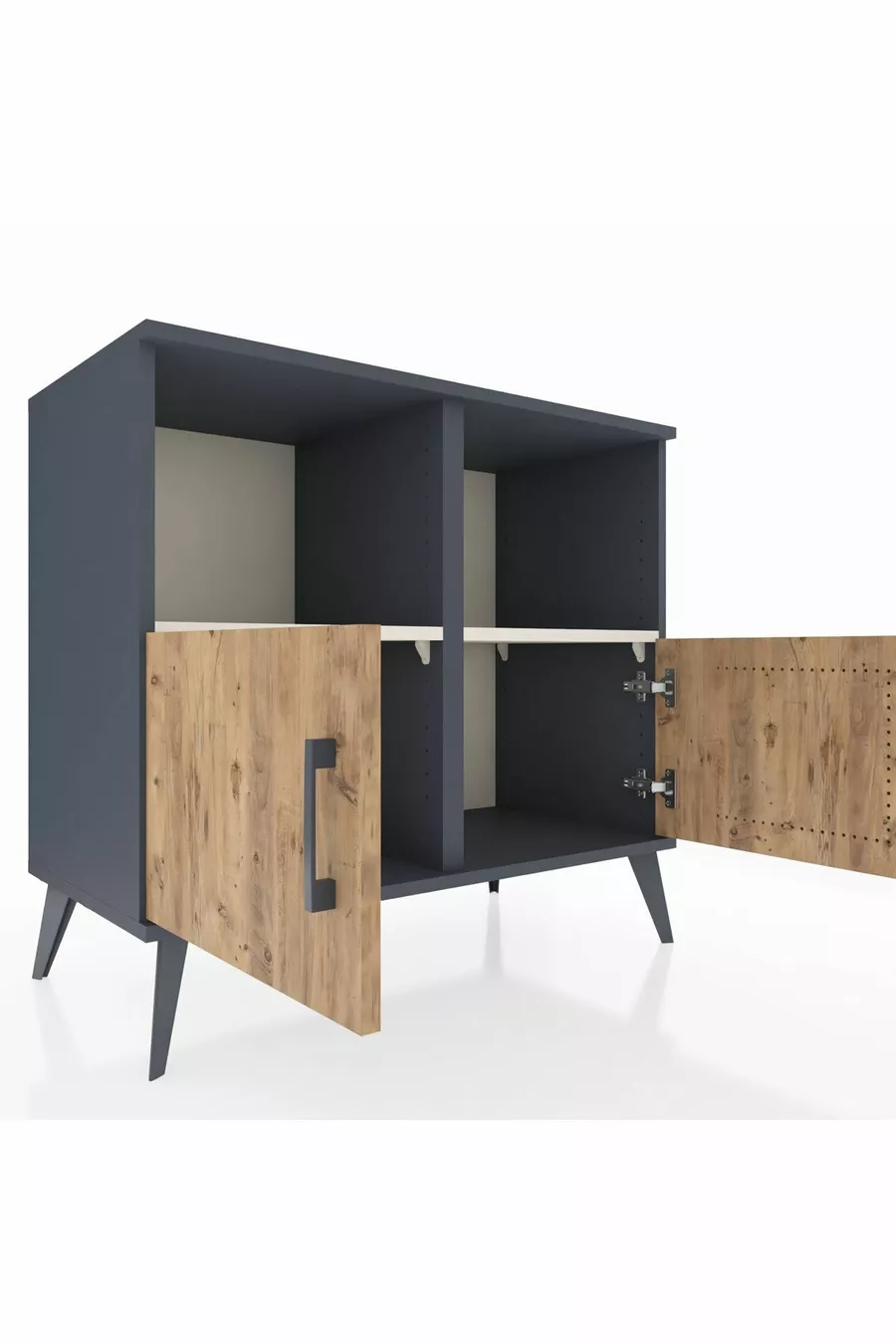 Commode Hyperion 2 étagères 2 portes Anthracite-Pin/Pierre de lune