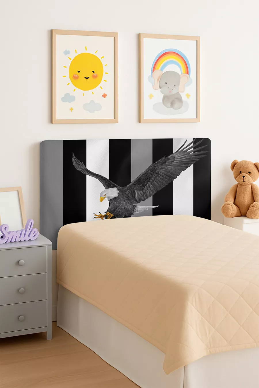 Copri testata del letto con stampa aquila bianco e nero