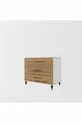 Commode à trois tiroirs (BLANC BRILLANT + BOIS FONCÉ)