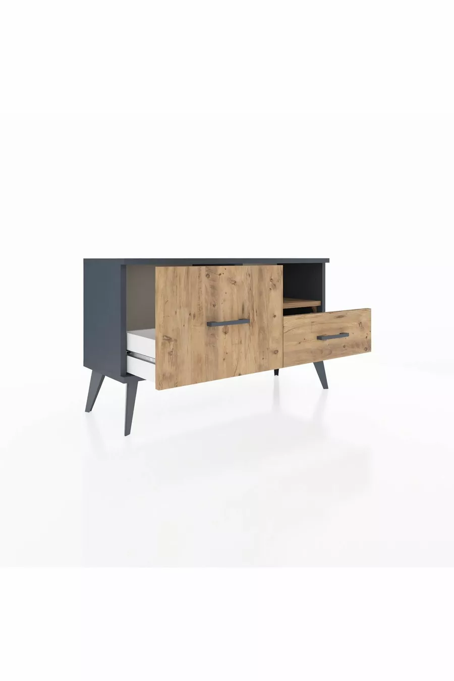 Commode Arges à une étagère et 2 tiroirs Anthracite-Pin