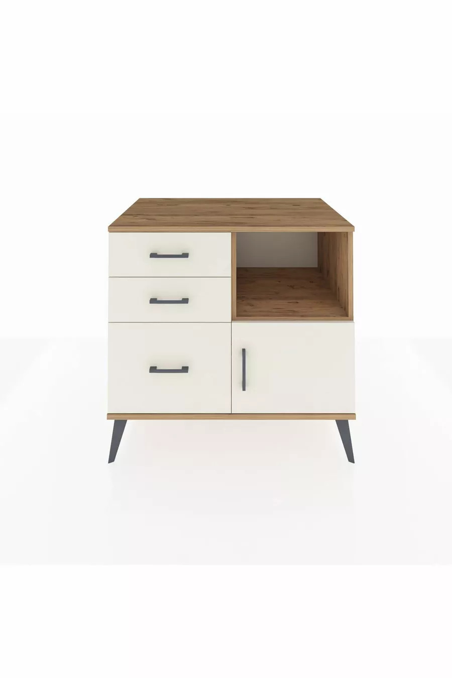 Commode Kronos avec une étagère, 3 tiroirs et une porte, pin-pierre de lave