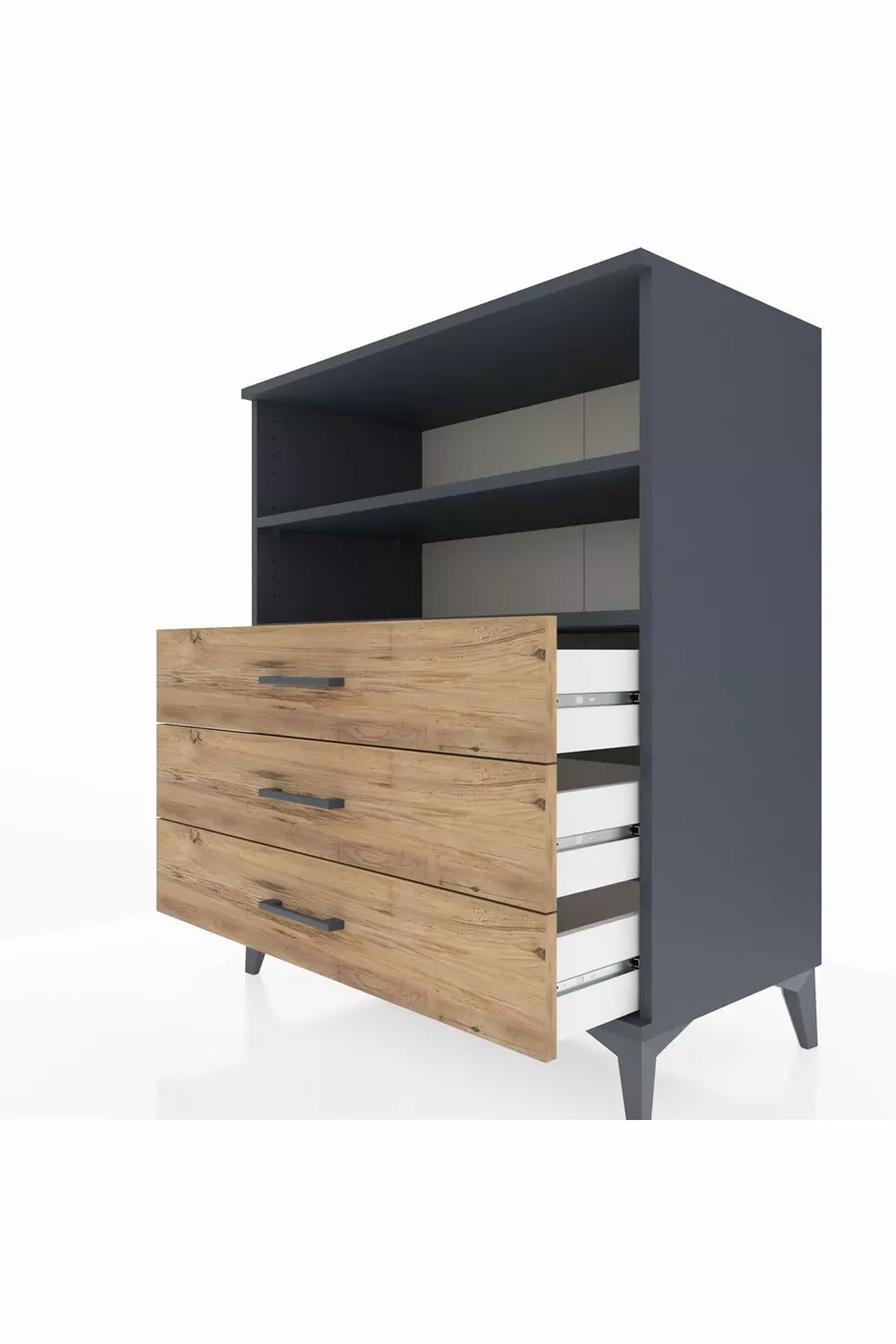 Commode Hyperion 2 étagères 3 tiroirs Anthracite-Pin