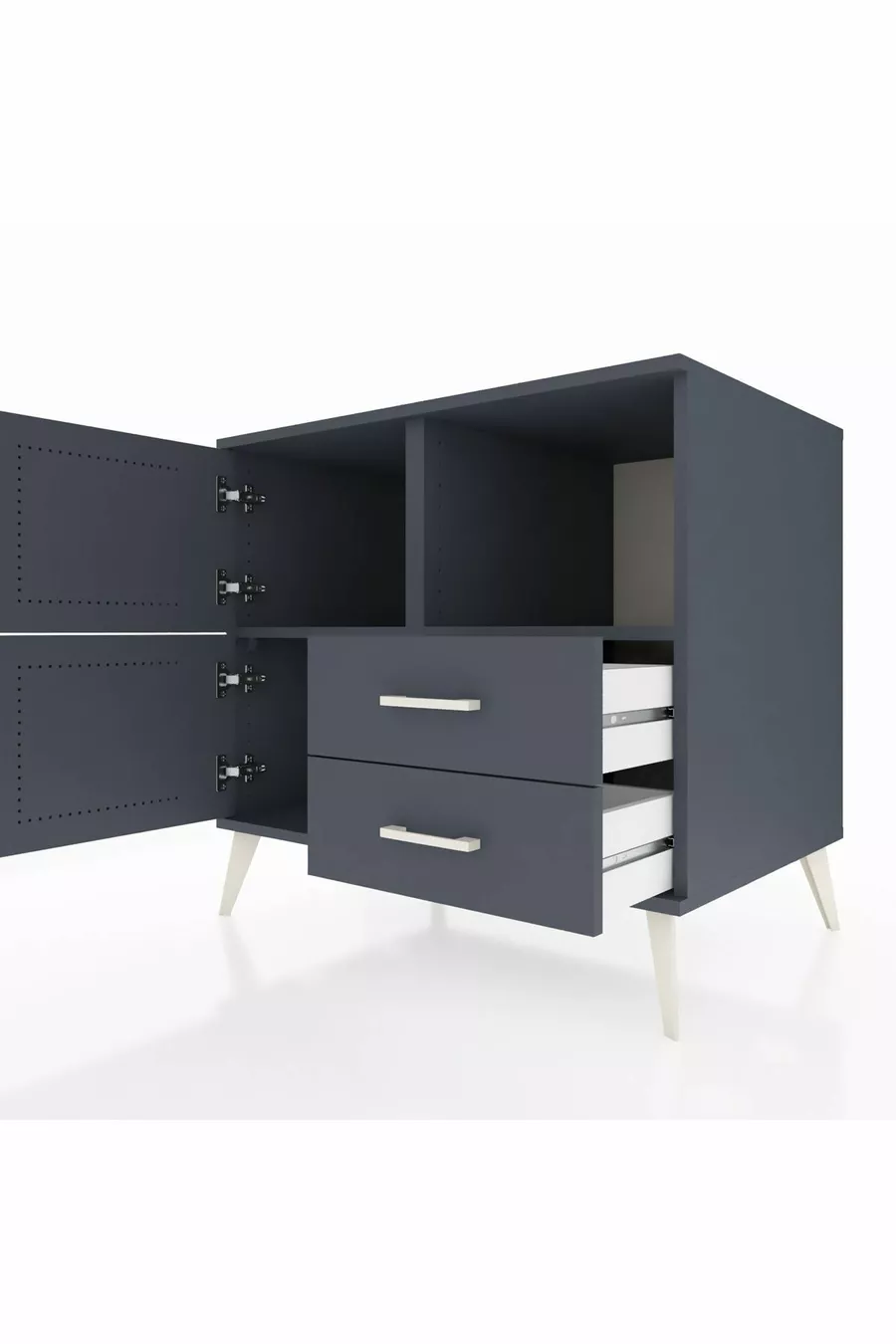 Commode Kronos avec 2 étagères, 2 tiroirs et 2 portes Anthracite-Anthracite