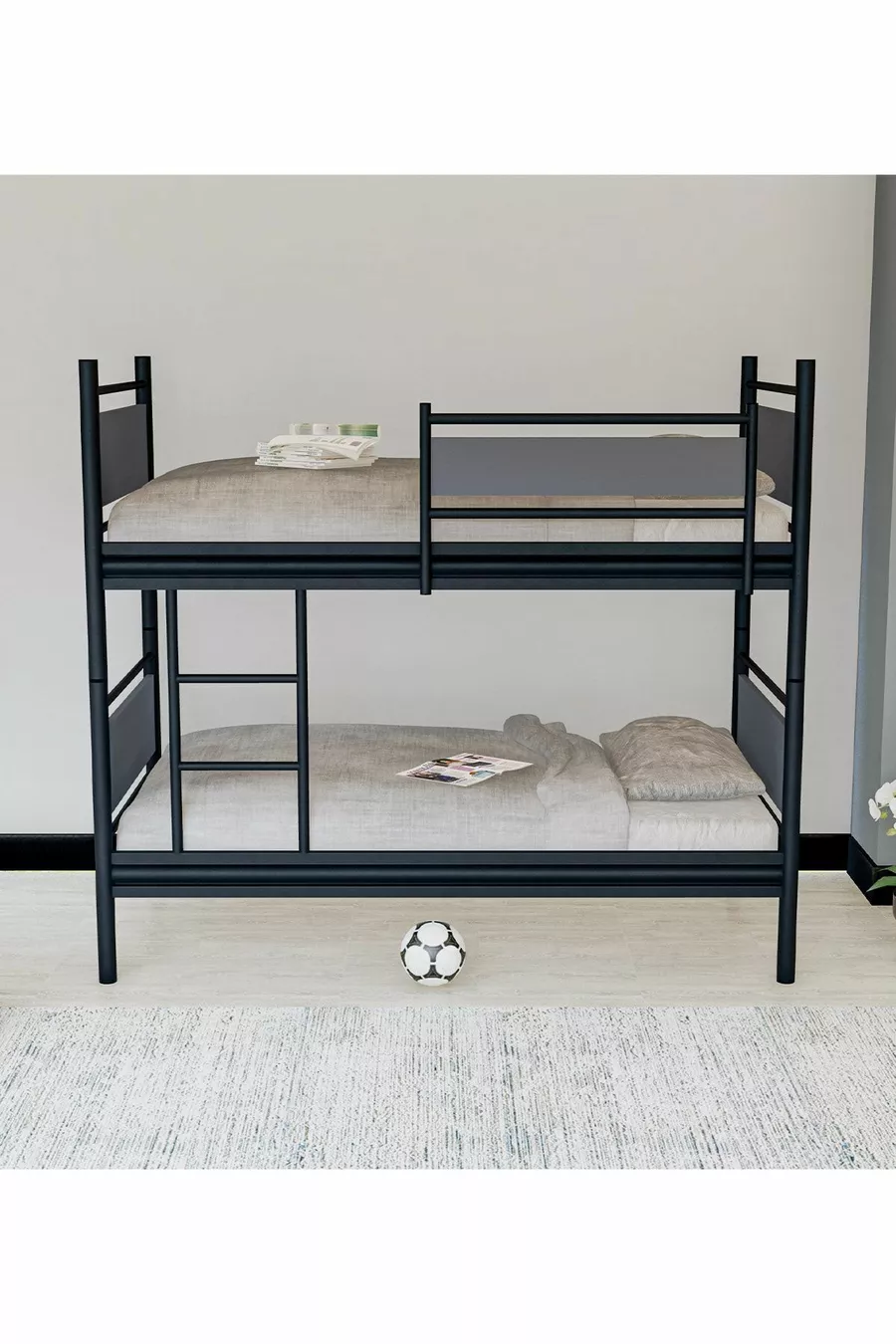 Gm Star Lits superposés Bois et Métal Noir-anthracite Gris