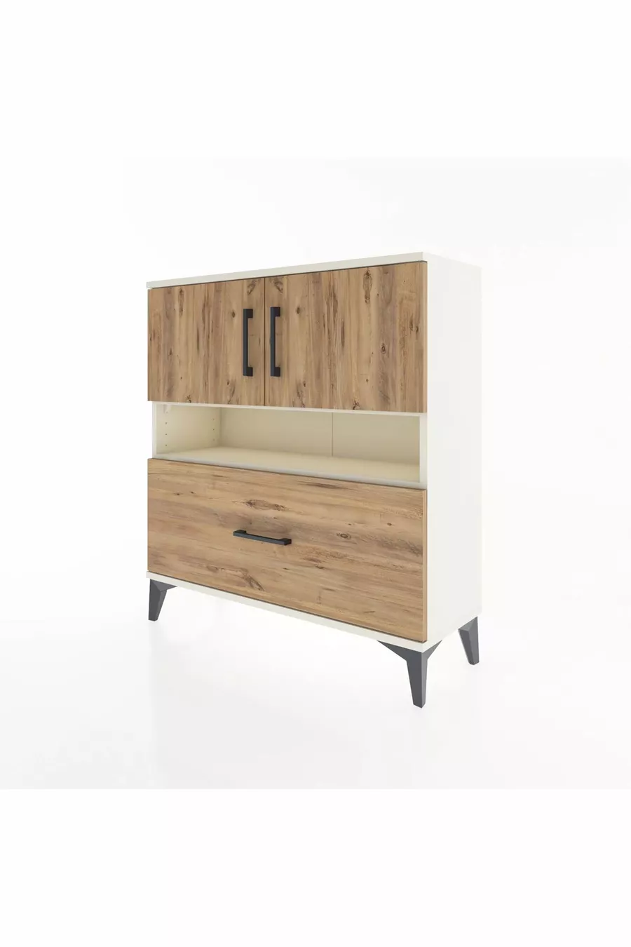 Commode Arges 3 étagères, 1 tiroir, 2 portes, Pierre de lune-Pin