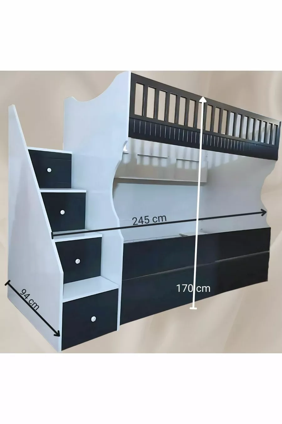 Letto a castello per bambini modello intagliato Bianco Antracite