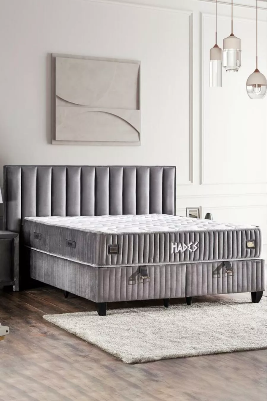 Ensemble Lit Hades avec Sommier et Tête de Lit Double Pack Matelas à Ressorts Luxe Sommier et Tête de Lit Gris Foncé