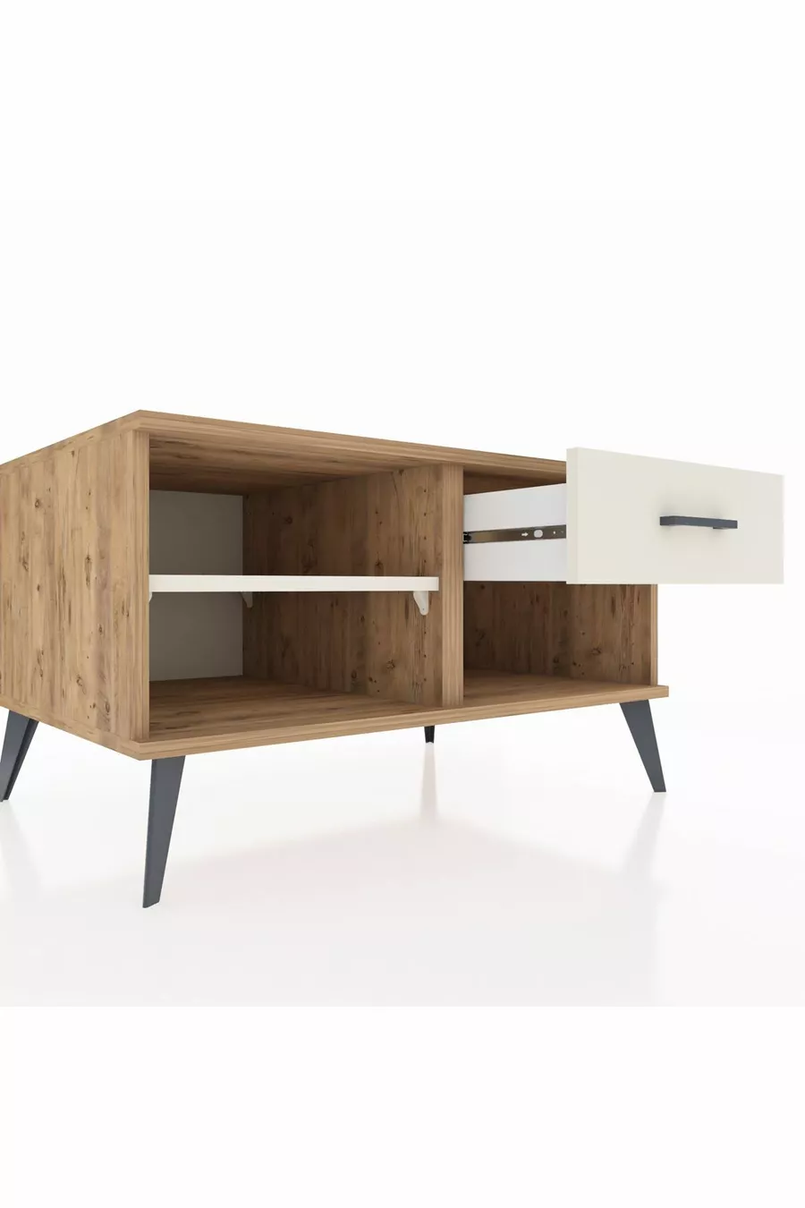 Commode Kronos à une étagère et un tiroir, en pin-pierre d'orme