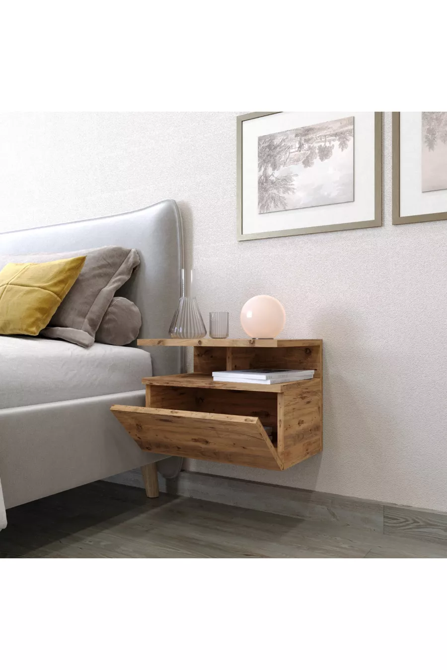 Virea Nightstand, Wall-Mounted, cm, Atlantic Pine