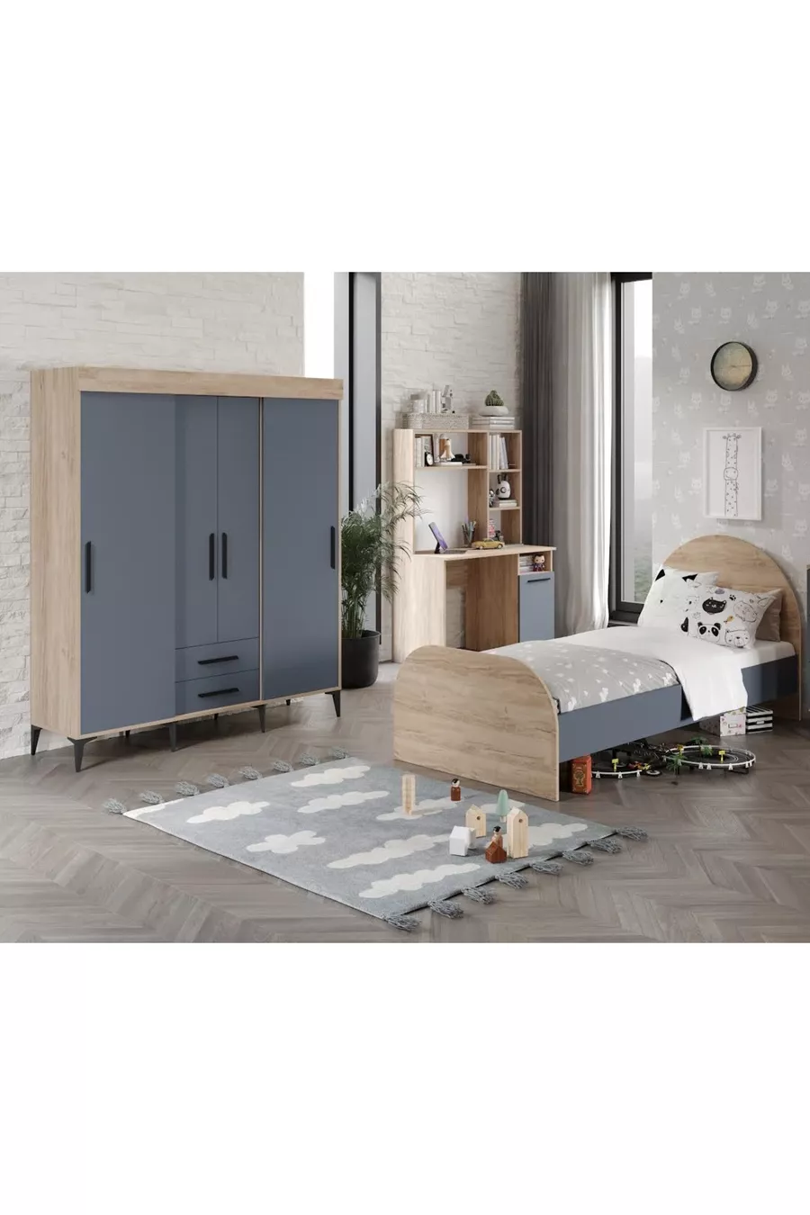 Ensemble de chambre d'enfant Izmir entièrement en MDF Flora et anthracite