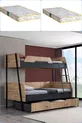 Etagenbett, Alba Breites Etagenbett mit Stauraum, cm - cm - Walnuss-Anthrazit + 2 Komfortmatratzen