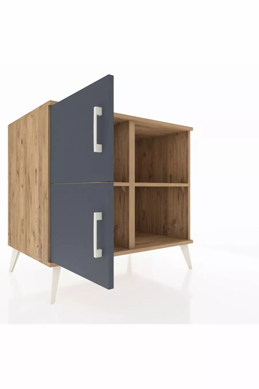 Commode Kronos 2 étagères 2 portes Pin-Anthracite/Pin