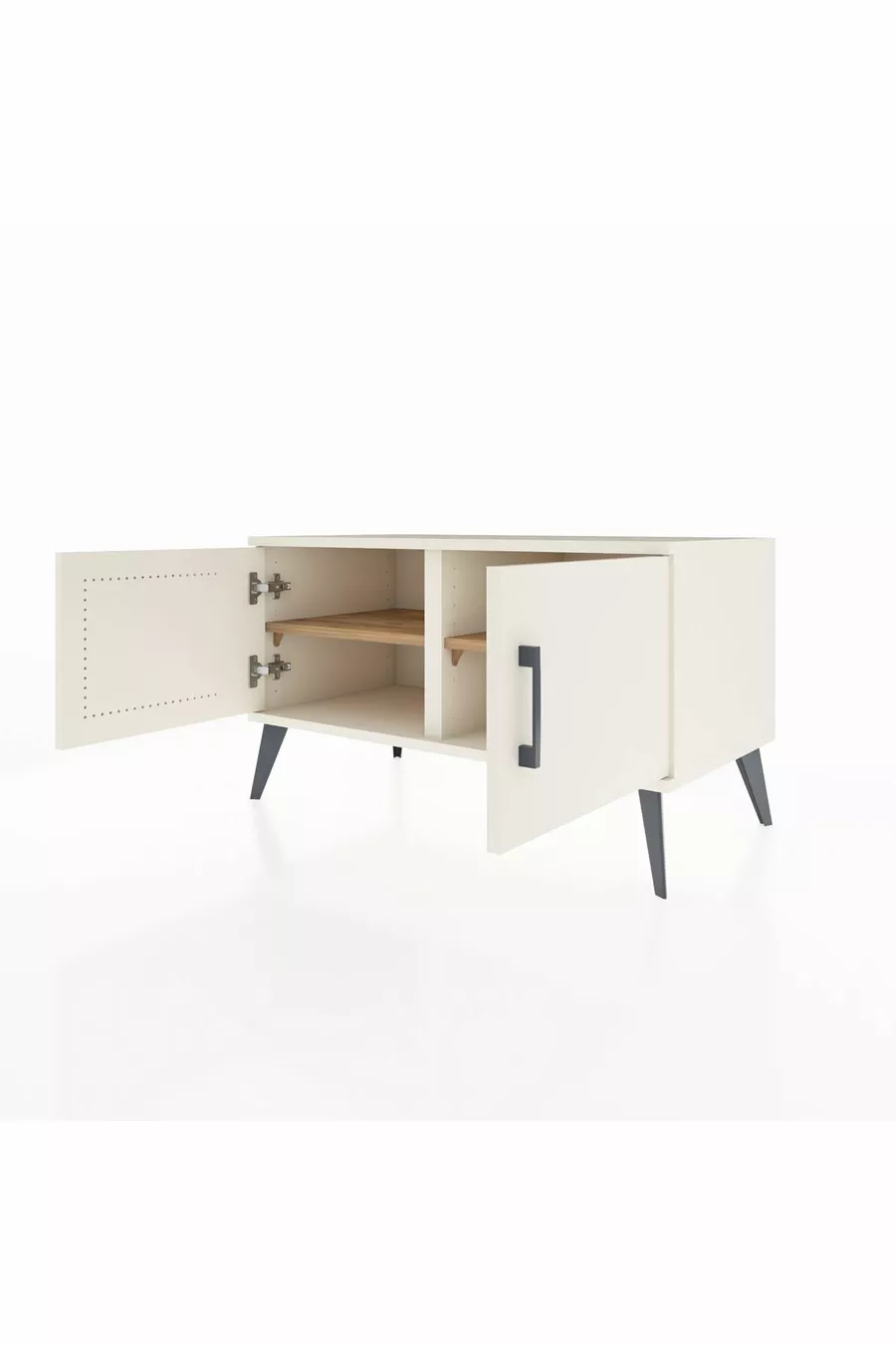 Commode Hyperion à 2 étagères et 2 portes, Pierre de lune / Pin