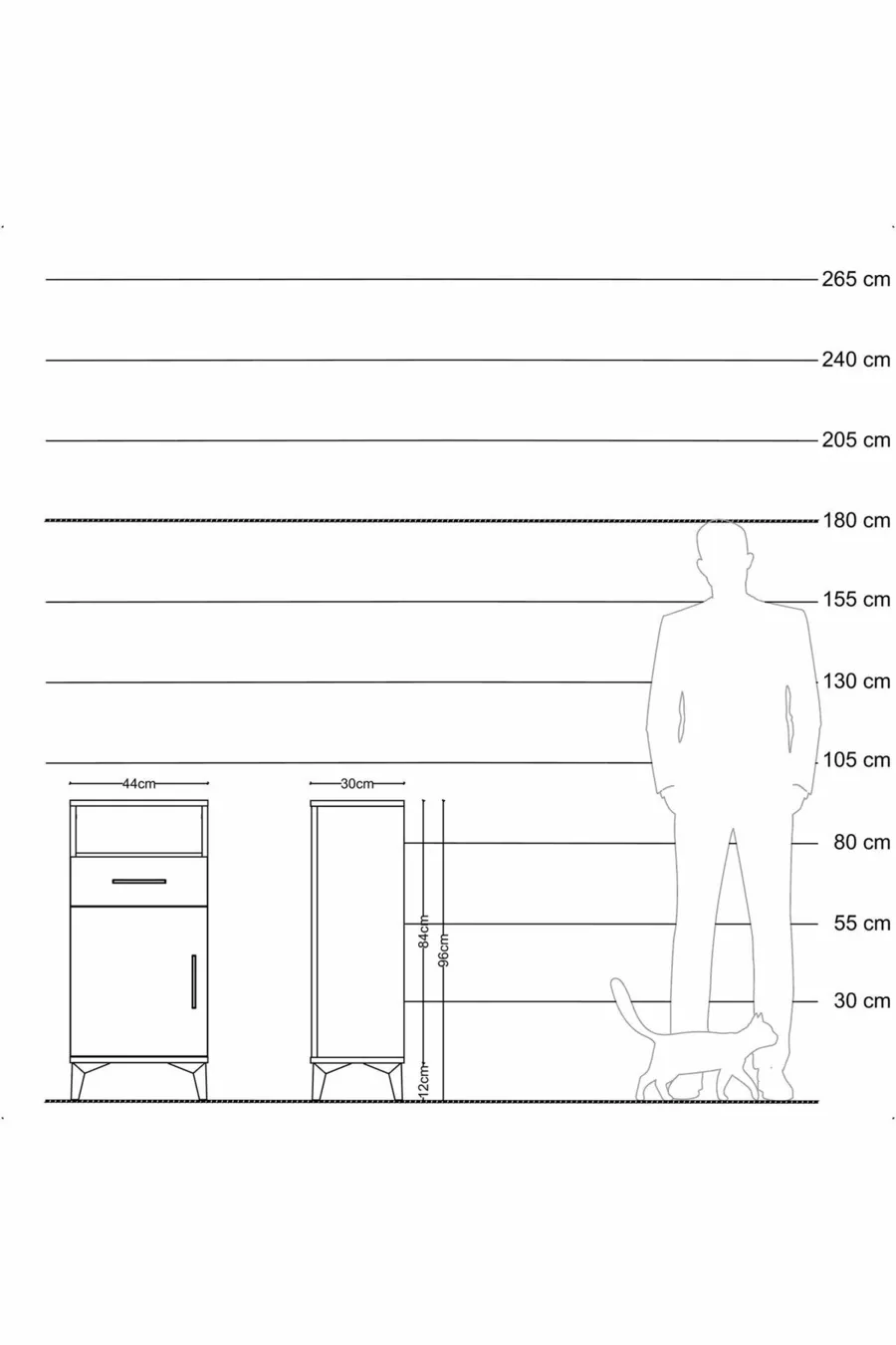 Table de chevet Arges avec 2 étagères, 1 tiroir et 1 porte, anthracite-pin