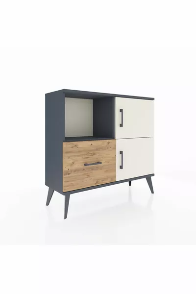 Arges Dresser with 2 Shelves, 1 Drawer, 2 Doors, Anthracite-Ash/ Pine