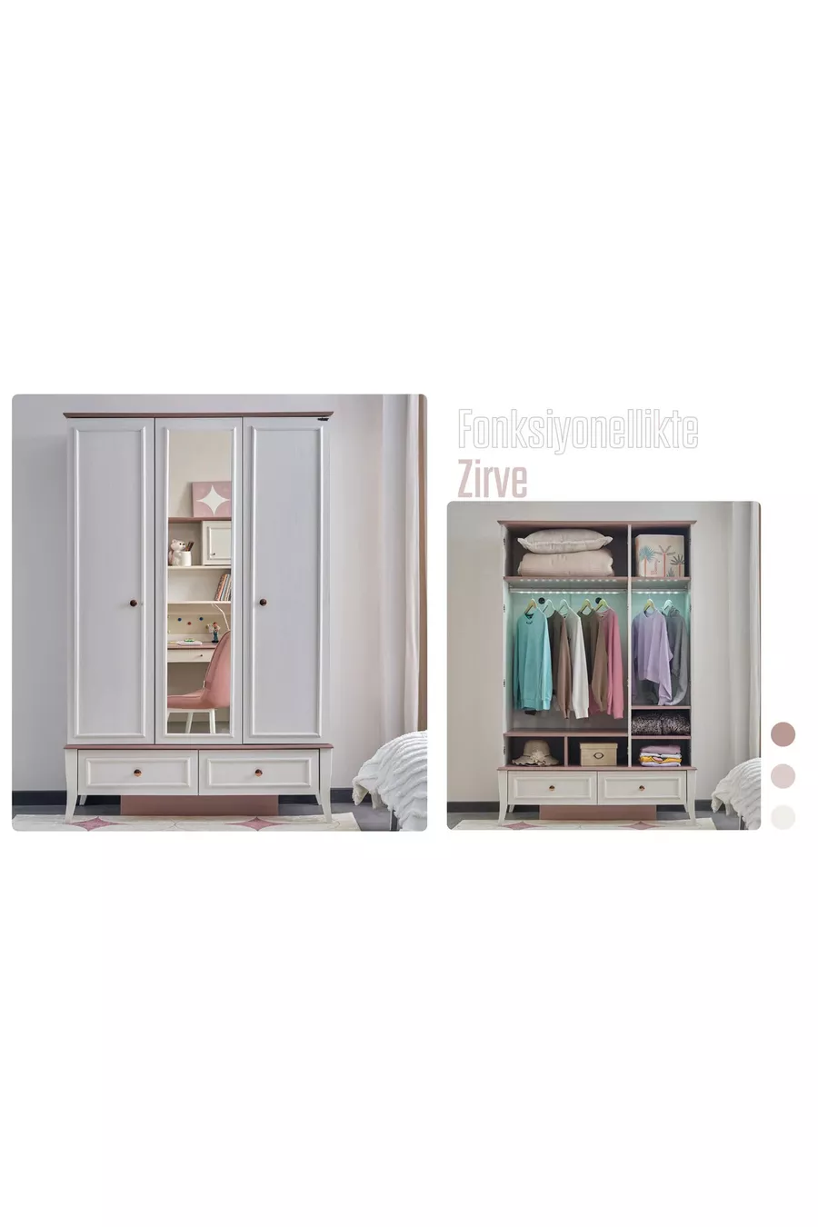Chambre d'enfant Ruby 3 pièces (Armoire 3 portes, Lit, Bureau)